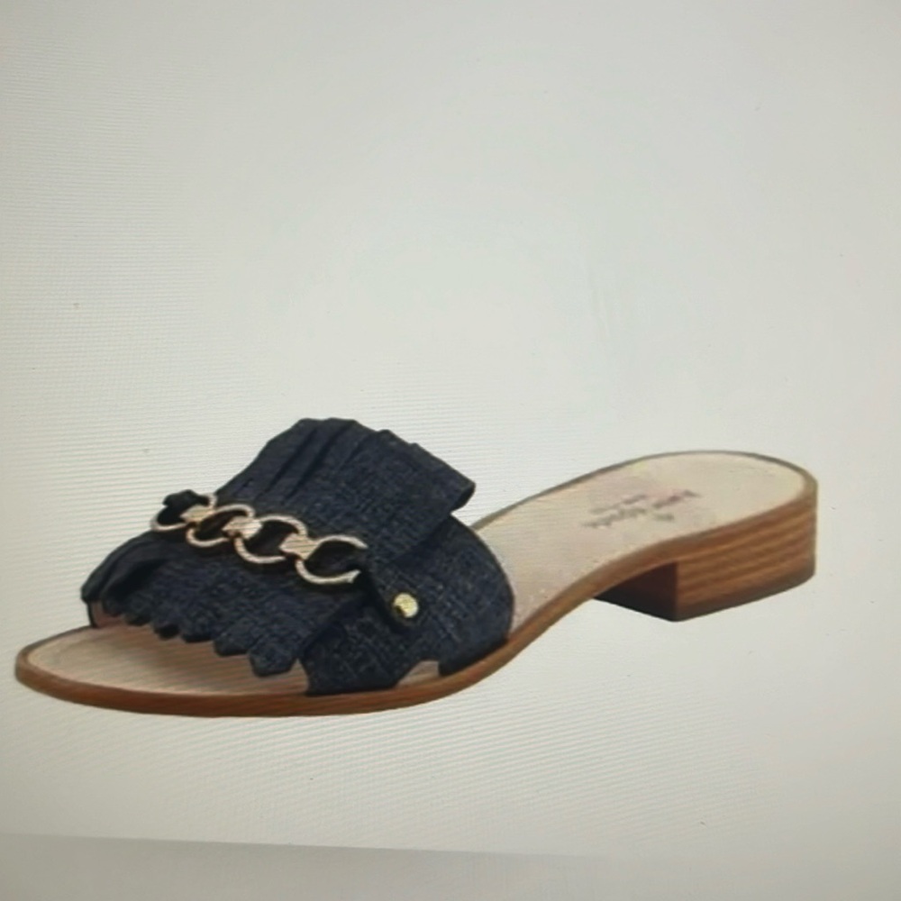 Kate Spade blue denim Kilte slide sandal with gold buckle size 6